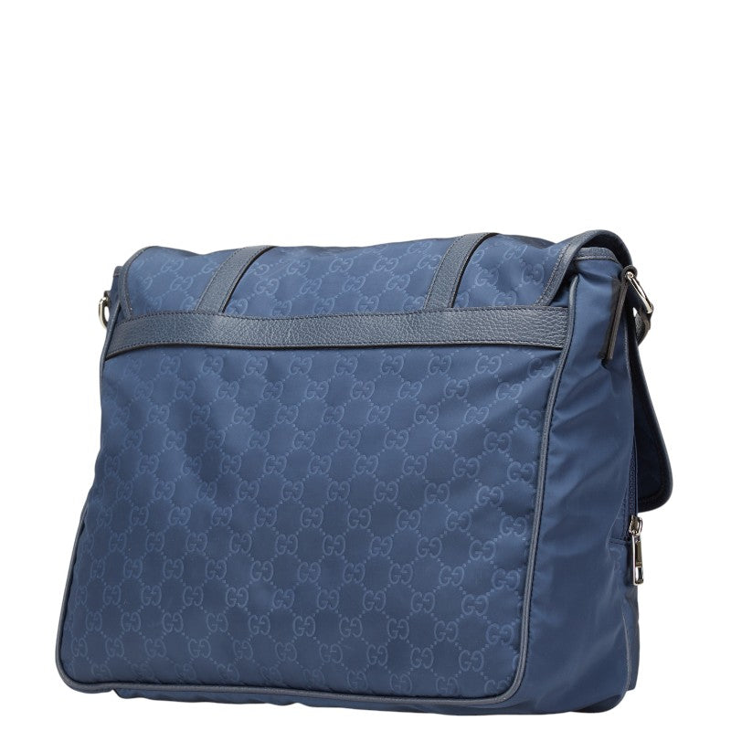 グッチ GGナイロン 斜め掛け ショルダーバッグ メッセンジャーバッグ 387070 ネイビー ナイロン レザー レディース GUCCI 【中古】