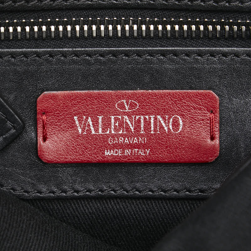ヴァレンティノ スタッズ 斜め掛け ショルダーバッグ ブラック キャンバス レザー レディース VALENTINO 【中古】
