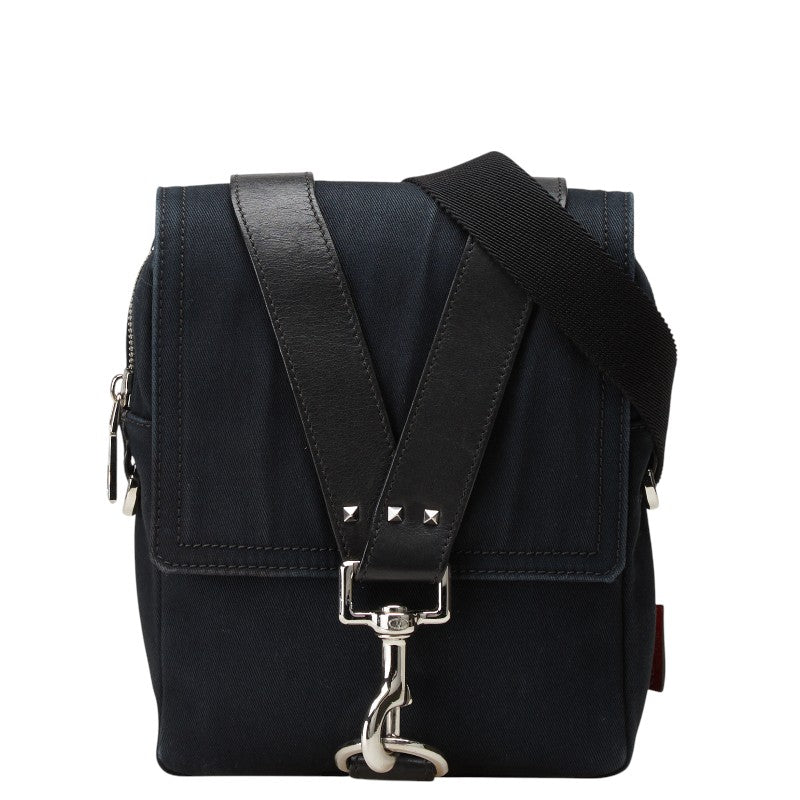 ヴァレンティノ スタッズ 斜め掛け ショルダーバッグ ブラック キャンバス レザー レディース VALENTINO 【中古】