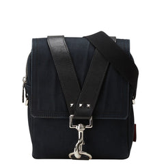 ヴァレンティノ スタッズ 斜め掛け ショルダーバッグ ブラック キャンバス レザー レディース VALENTINO 【中古】