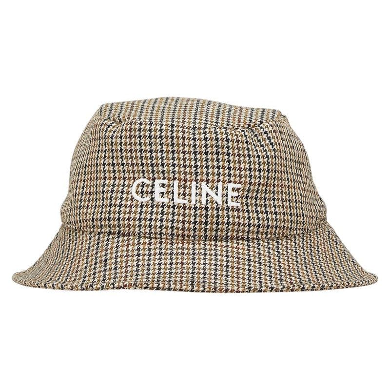セリーヌ 千鳥格子 ロゴ 帽子 バケットハット サイズ:M ブラウン ブラック ウール ポリエステル コットン レディース CELINE 【中古】
