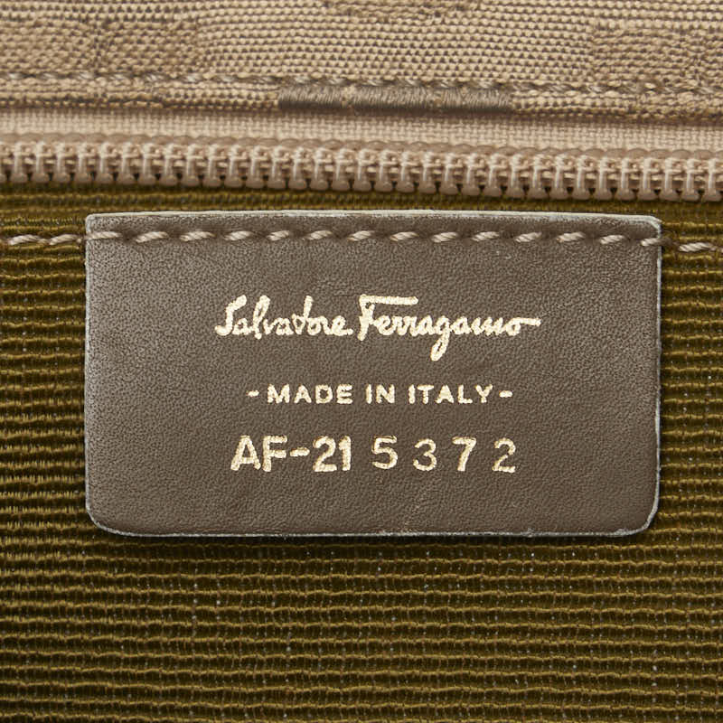 サルヴァトーレフェラガモ ガンチーニ トートバッグ AF-21 5372 ベージュ ブラウン キャンバス レザー レディース Salvatore Ferragamo 【中古】