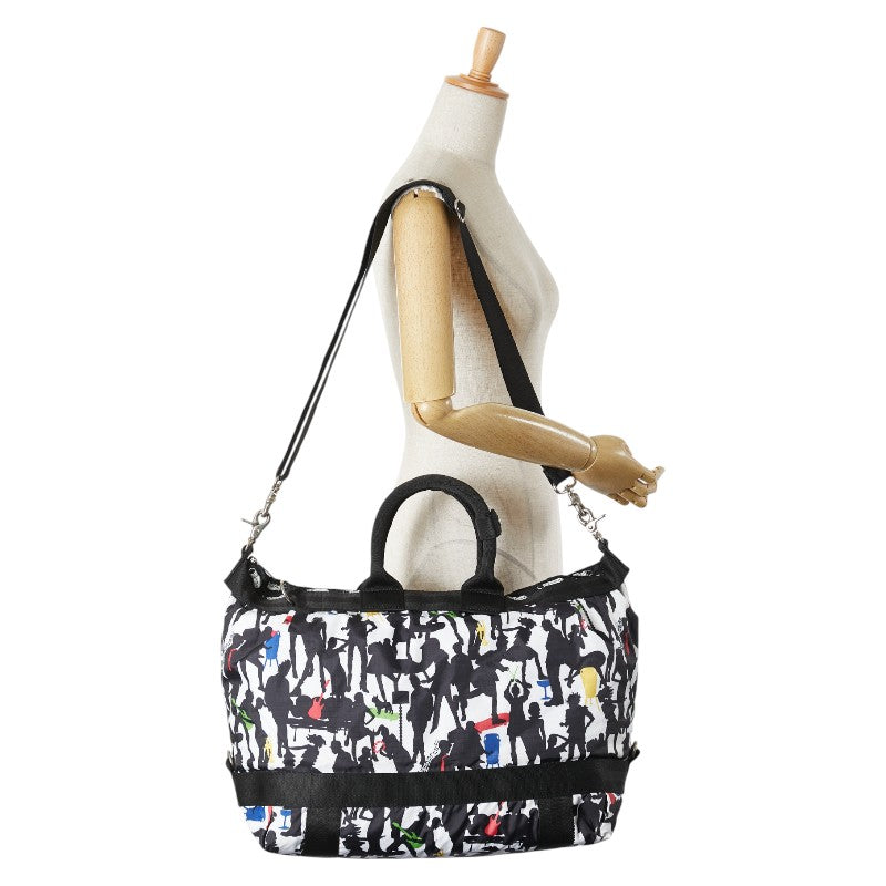 レスポートサック 総柄 ボストンバッグ ショルダーバッグ 2WAY ホワイト マルチカラー ナイロン レディース LeSportsac 【中古】