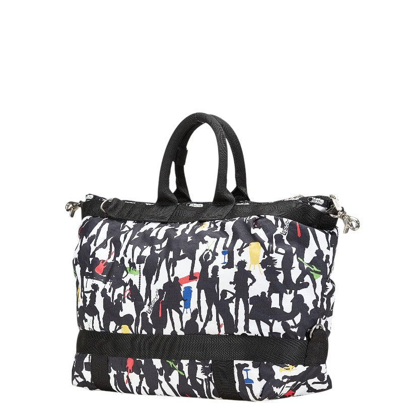 レスポートサック 総柄 ボストンバッグ ショルダーバッグ 2WAY ホワイト マルチカラー ナイロン レディース LeSportsac 【中古】