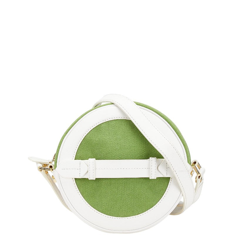 トリーバーチ ショルダーバッグ クロスボディバッグ グリーン ホワイト キャンバス レザー レディース Tory Burch 【中古】