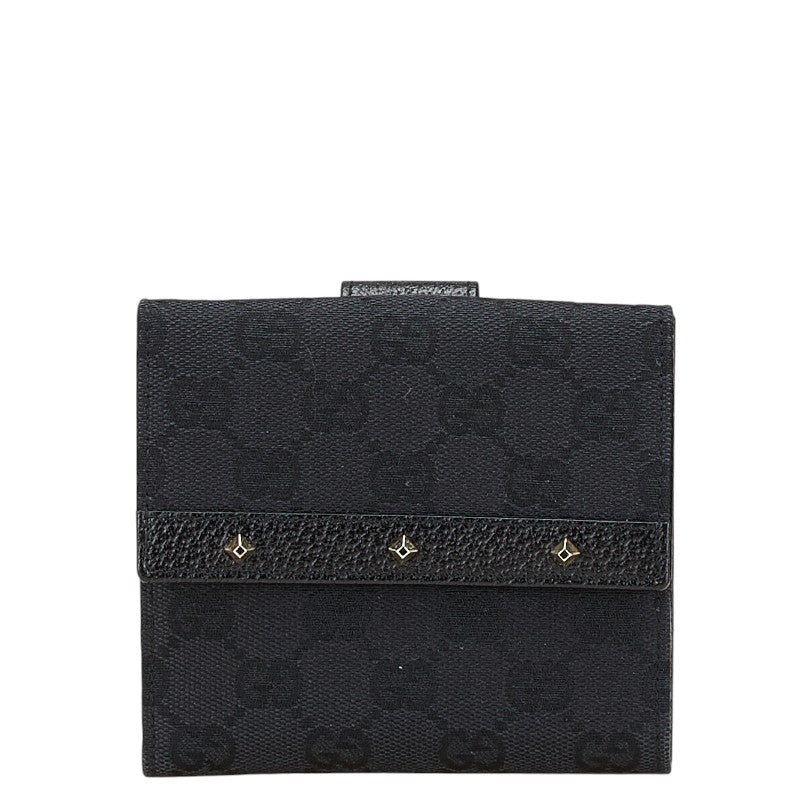 グッチ GGキャンバス スタッズ 二つ折り財布 120922 ブラック キャンバス レザー レディース GUCCI 【中古】