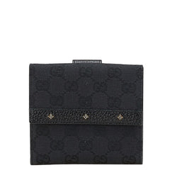 グッチ GGキャンバス スタッズ 二つ折り財布 120922 ブラック キャンバス レザー レディース GUCCI 【中古】
