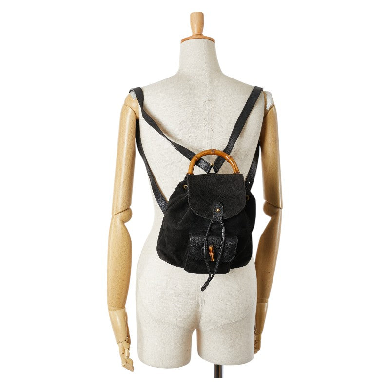 グッチ バンブー リュック バックパック 003 2058 0030 ブラック レザー スエード レディース GUCCI 【中古】