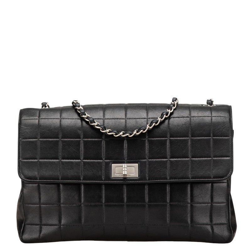 シャネル 2.55 チョコバー チェーン ショルダーバッグ ブラック ラムスキン レディース CHANEL 【中古】