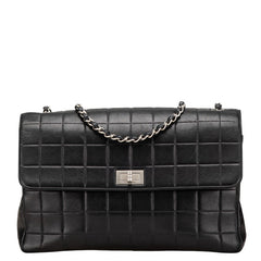 シャネル 2.55 チョコバー チェーン ショルダーバッグ ブラック ラムスキン レディース CHANEL 【中古】