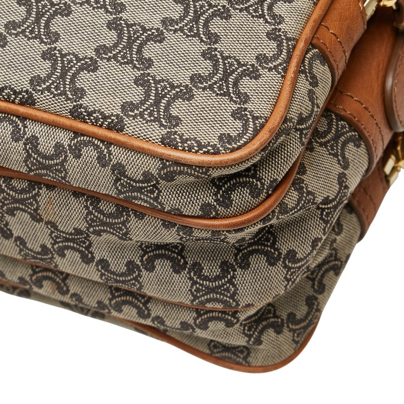 セリーヌ マカダム 斜め掛け ショルダーバッグ カメラバッグ ベージュ マルチカラー キャンバス レザー レディース CELINE 【中古】
