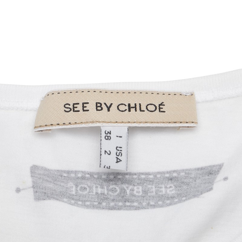 シーバイクロエ リボン タンクトップ サイズ：38 ホワイト ブラック コットン レディース SEE BY CHLOE 【中古】