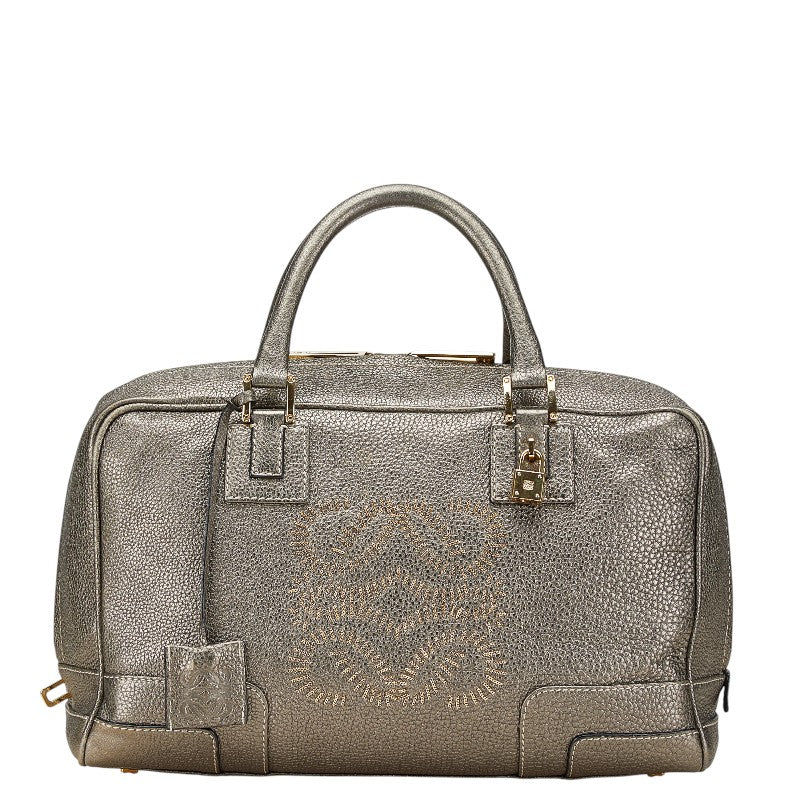 ロエベ アナグラム アマソナ36 ハンドバッグ グレー シルバー レザー レディース LOEWE 【中古】