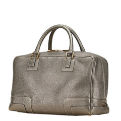 ロエベ アナグラム アマソナ36 ハンドバッグ グレー シルバー レザー レディース LOEWE 【中古】