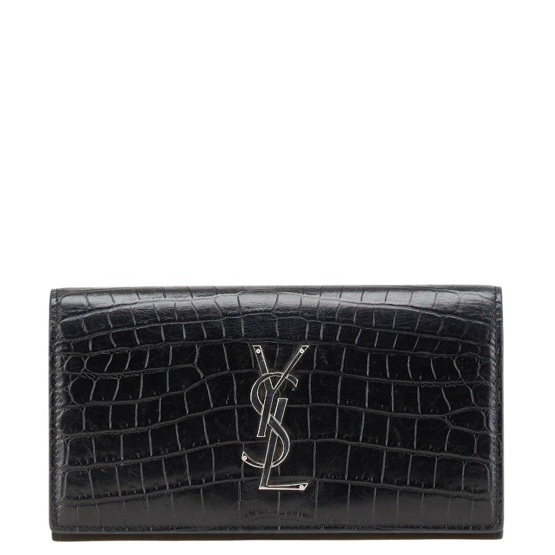 サンローラン YSL クロコ型押し 長財布 372266 ブラック レザー レディース SAINT LAURENT 【中古】
