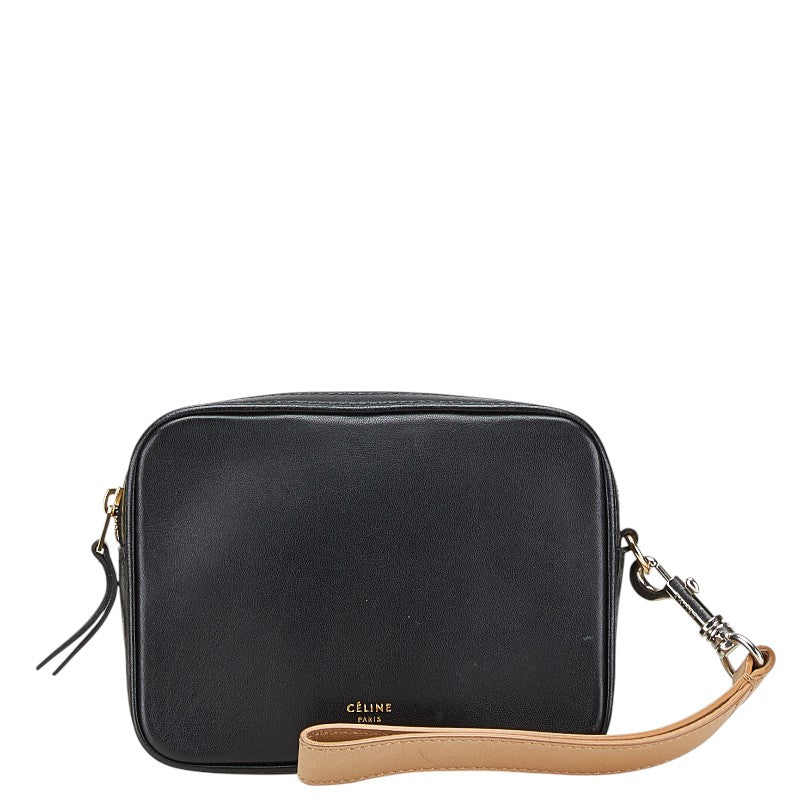 セリーヌ スクエア ポーチ ブラック ベージュ レザー レディース CELINE 【中古】