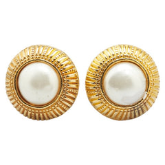 シャネル ラウンド イヤリング ゴールド メッキ フェイクパール レディース CHANEL 【中古】