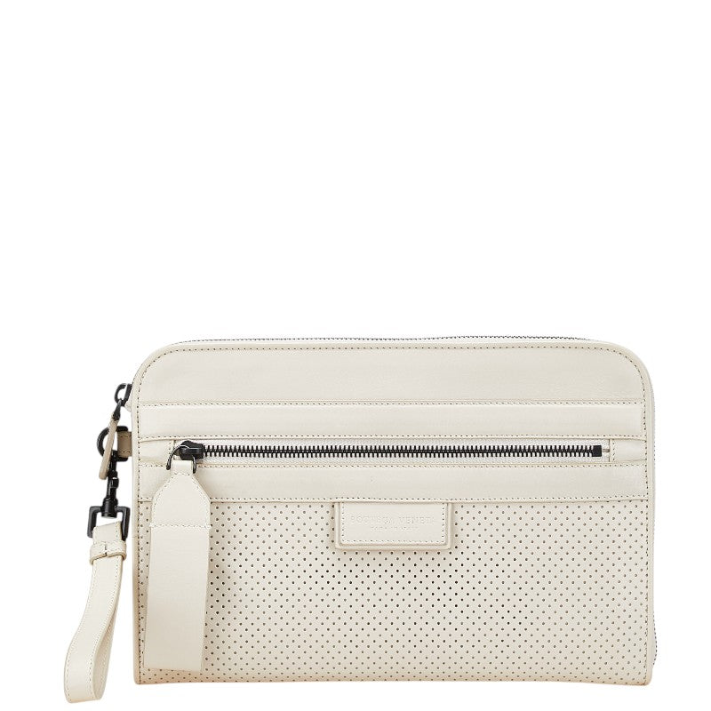 ボッテガヴェネタ パンチング クラッチバッグ セカンドバッグ ホワイト レザー メンズ BOTTEGAVENETA 【中古】