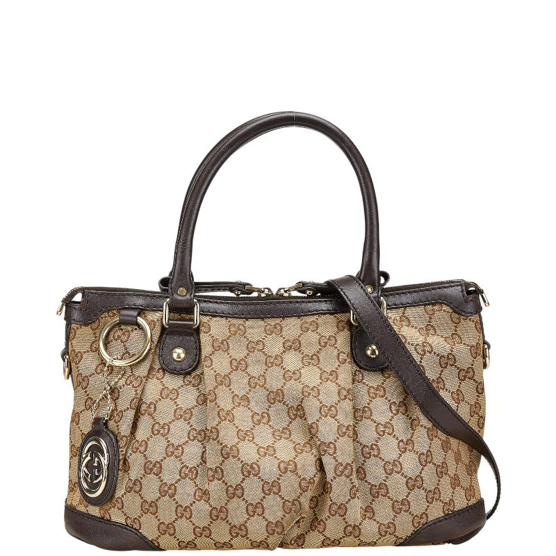 グッチ GGキャンバス スーキー ハンドバッグ ショルダーバッグ 2WAY 247902 ベージュ ブラウン キャンバス レザー レディース GUCCI 【中古】