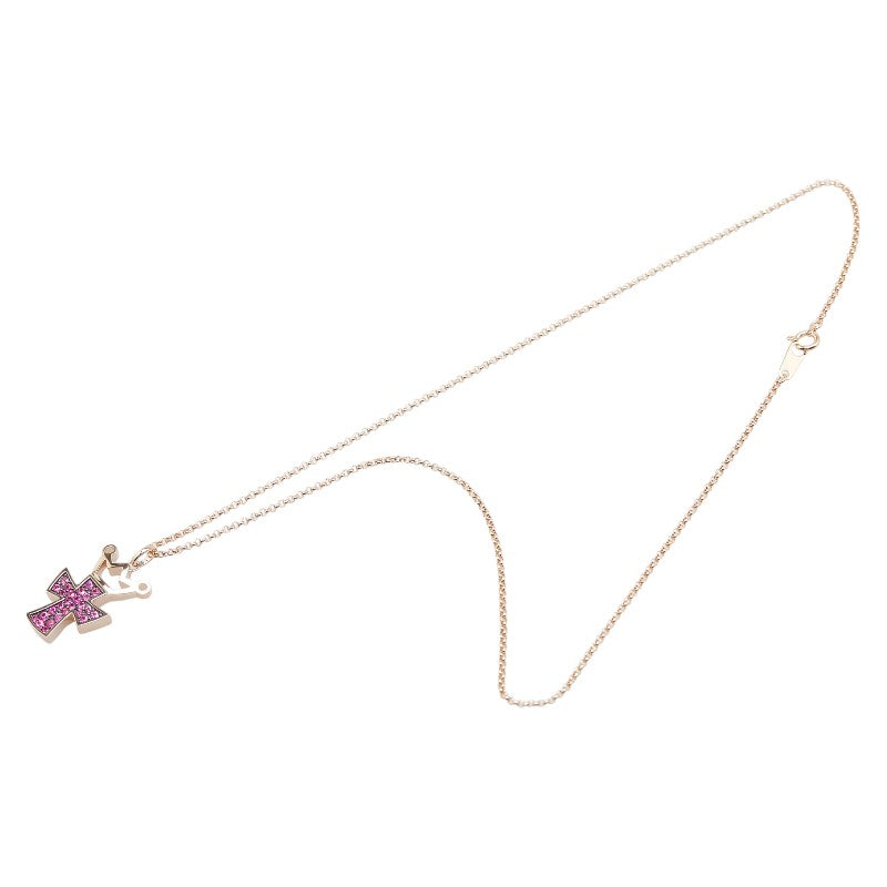 K18PG ピンクゴールド ルビー0.50ct クロス 十字架 クラウン 冠 モチーフ ネックレス レディース 【中古】
