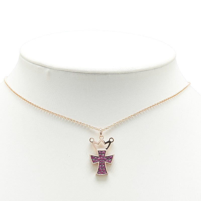 K18PG ピンクゴールド ルビー0.50ct クロス 十字架 クラウン 冠 モチーフ ネックレス レディース 【中古】