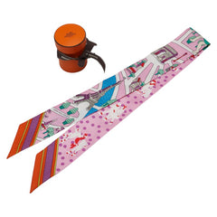 エルメス ツイリー LES NOUVEAUX AMOUREUX DE PARIS 新 パリの恋人たち スカーフ ピンク マルチカラー レディース HERMES 【中古】