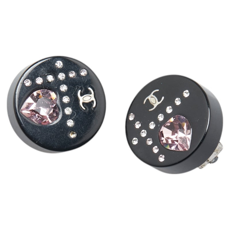 シャネル ココマーク ラインストーン ハート イヤリング ブラック ゴールド プラスチック メタル レディース CHANEL 【中古】