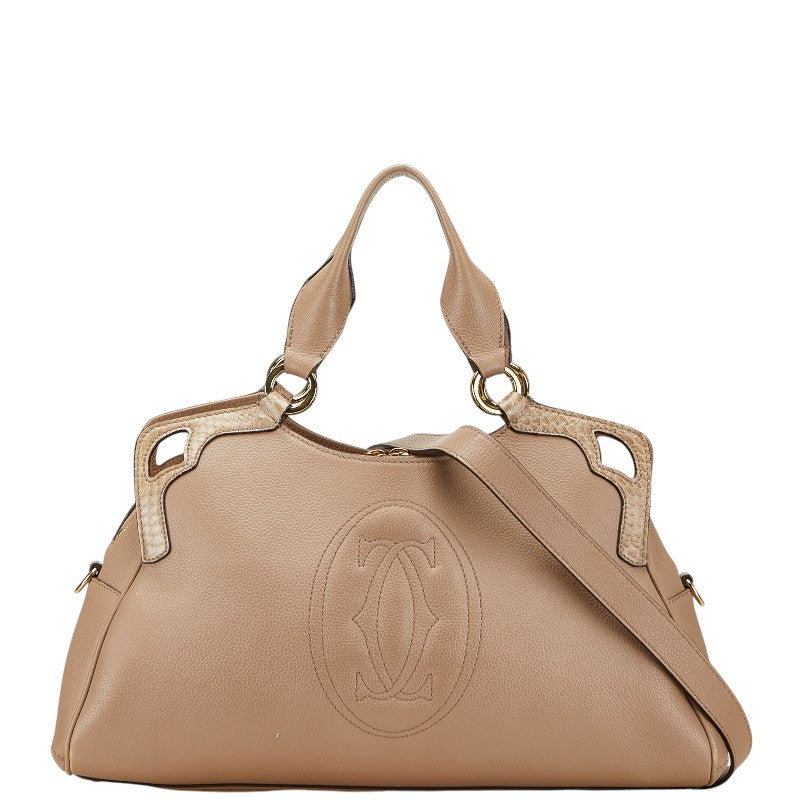 カルティエ マルチェロ ドゥ カルティエ ハンドバッグ ショルダーバッグ 2WAY グレージュ レザー パイソン レディース CARTIER 【中古】