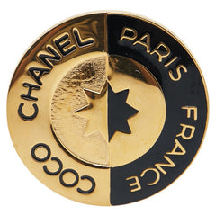 シャネル ロゴ ブローチ ゴールド ブラック メッキ レディース CHANEL 【中古】