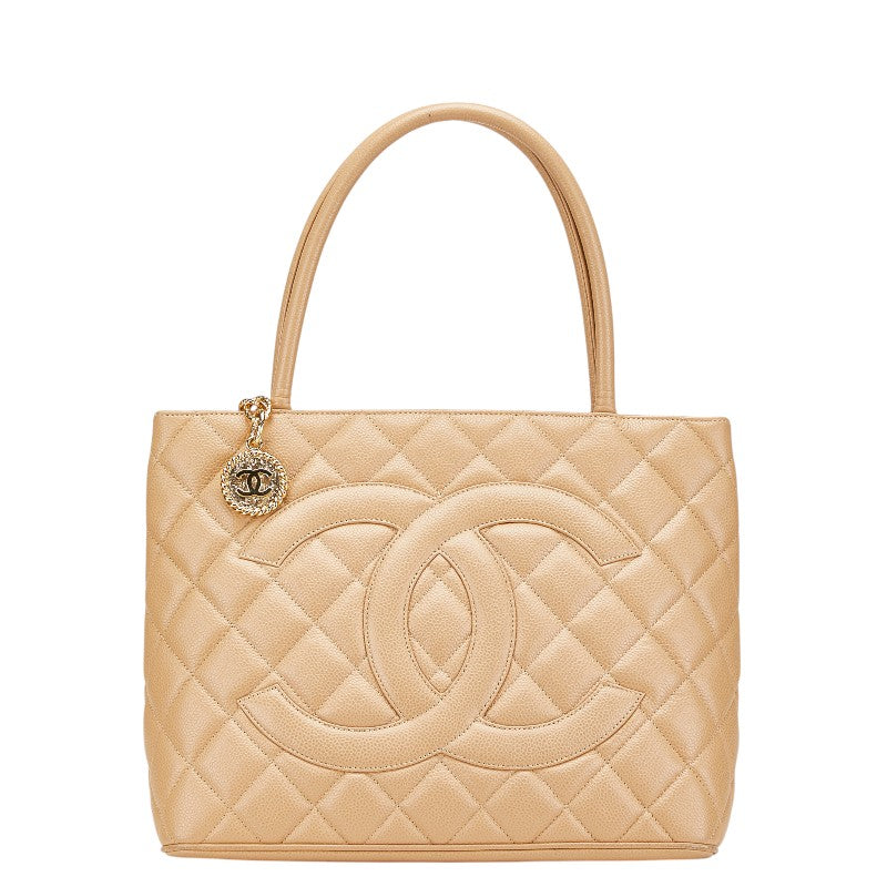 シャネル マトラッセ 復刻トート ココマーク ハンドバッグ トートバッグ ベージュ キャビアスキン レディース CHANEL 【中古】