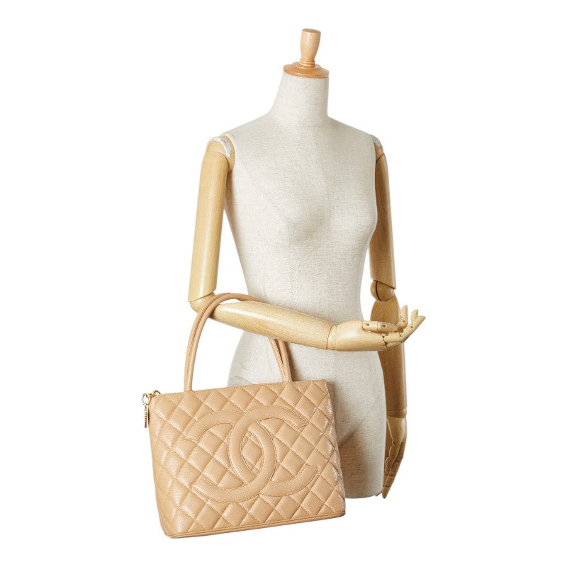 シャネル マトラッセ 復刻トート ココマーク ハンドバッグ トートバッグ ベージュ キャビアスキン レディース CHANEL 【中古】