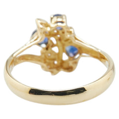 K18YG イエローゴールド サファイア ダイヤ 植物 リーフ リング 指輪 レディース 19号 【中古】