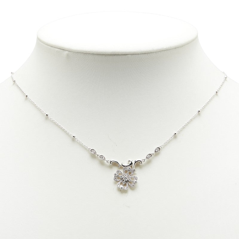 K18WG ホワイトゴールド ダイヤ0.30ct 四つ葉 クローバー モチーフ ネックレス レディース 【中古】