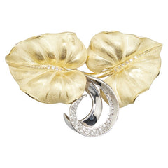 K18YG イエローゴールド ダイヤ リーフ 葉 ブローチ レディース 【中古】