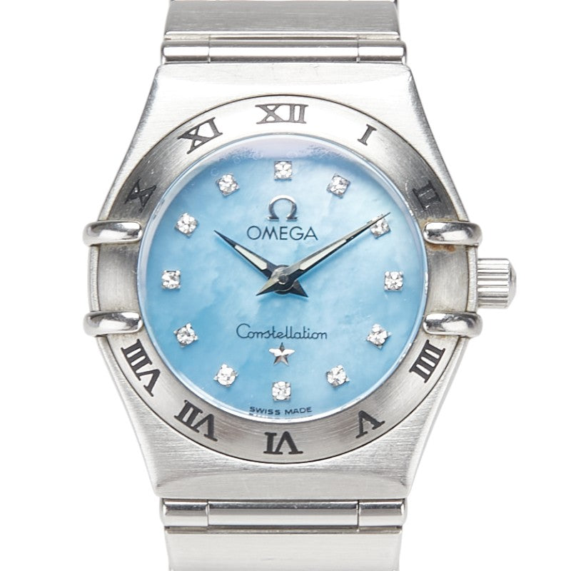 オメガ コンステレーション ミニ 12Pダイヤ 腕時計 1562.85 クオーツ ブルー文字盤 ステンレススチール レディース OMEGA 【中古】