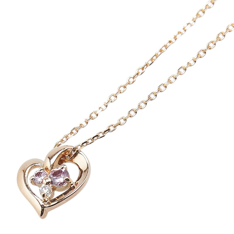 ヨンドシー K18PG ピンクゴールド ピンクサファイア ダイヤ ハート モチーフ ネックレス レディース 4℃ 【中古】