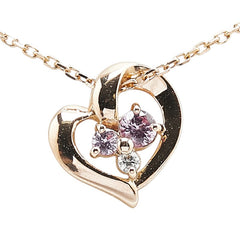 ヨンドシー K18PG ピンクゴールド ピンクサファイア ダイヤ ハート モチーフ ネックレス レディース 4℃ 【中古】