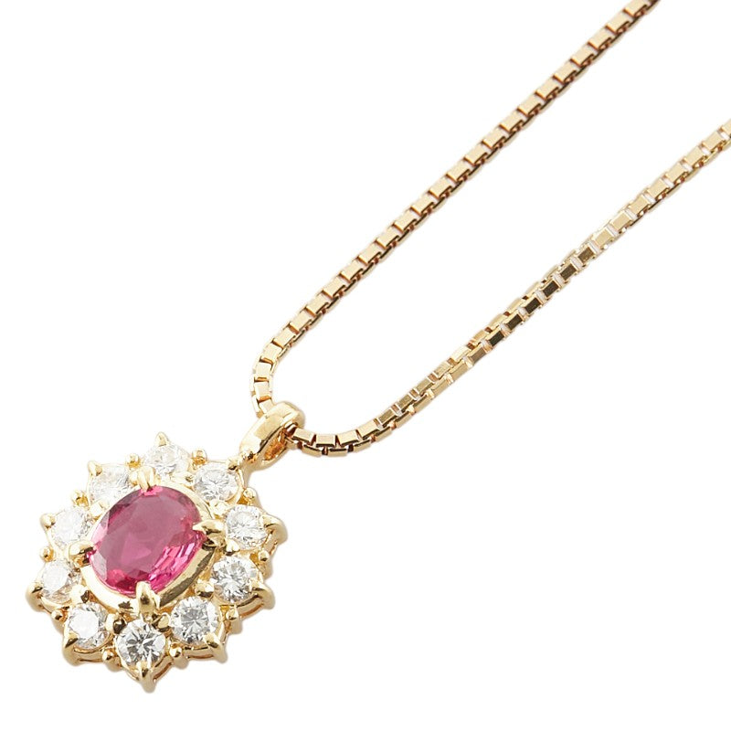 K18YG イエローゴールド ルビー0.43ct ダイヤ0.36ct ペンダントネックレス レディース 【中古】