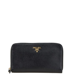 プラダ ラウンドファスナー 長財布 1M0506 ブラック レザー レディース PRADA 【中古】
