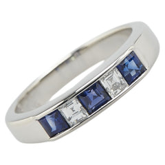 Pt900 プラチナ サファイア0.74ct ダイヤ0.26ct 一文字 リング 指輪 レディース 13号 【中古】