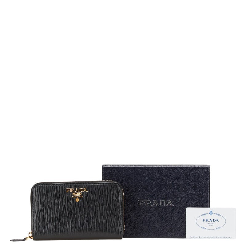 プラダ ラウンドファスナー 長財布 1ML157 ブラック レザー レディース PRADA 【中古】