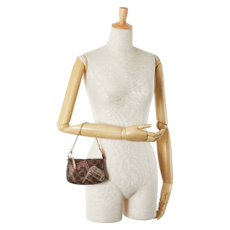 ルイ ヴィトン ダミエ ミニ ポシェット アクセソワール ポーチ N41433 ブラウン PVC レザー レディース LOUIS VUITTON 【中古】
