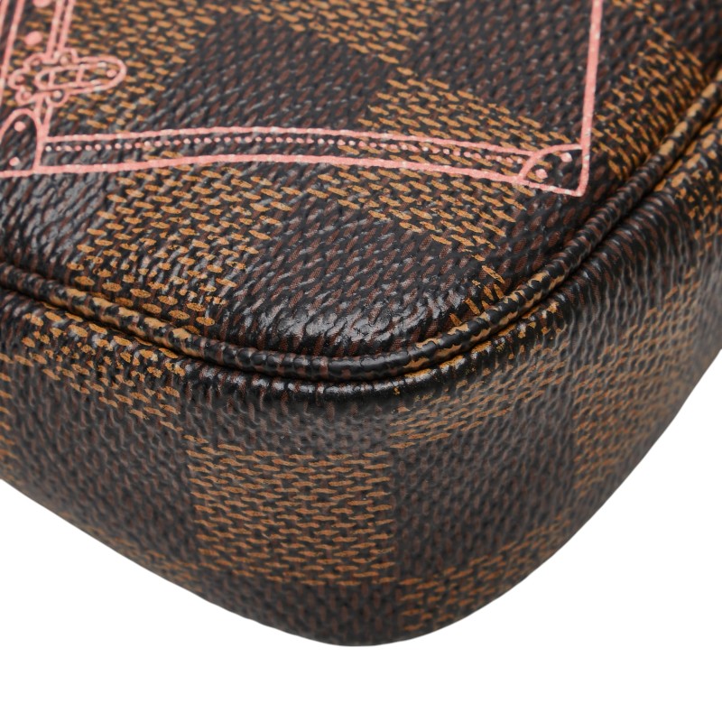 ルイ ヴィトン ダミエ ミニ ポシェット アクセソワール ポーチ N41433 ブラウン PVC レザー レディース LOUIS VUITTON 【中古】