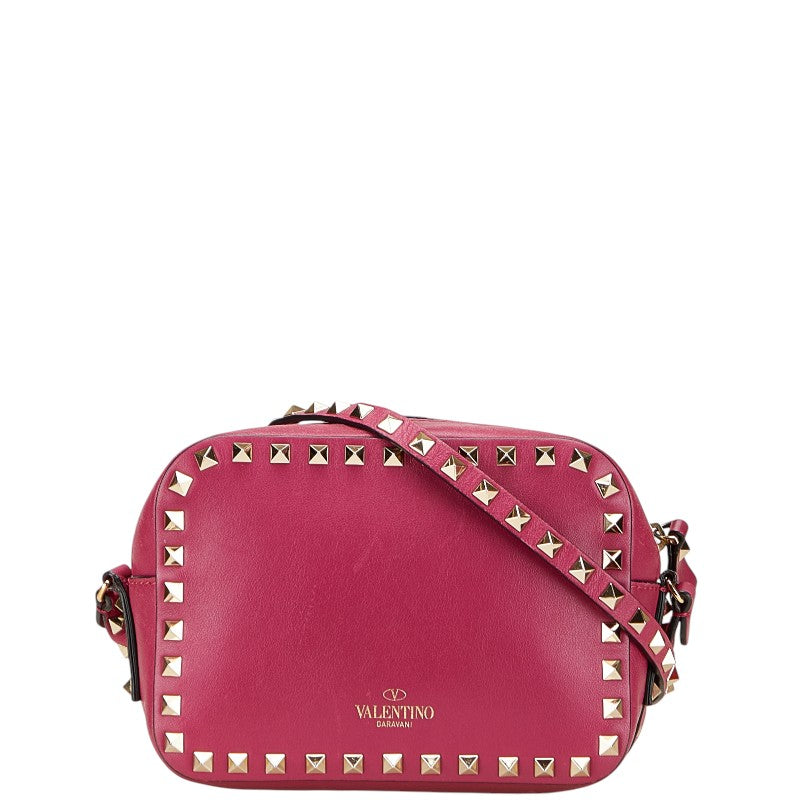 ヴァレンチノ スタッズ ショルダーバッグ ピンク レザー レディース Valentino 【中古】