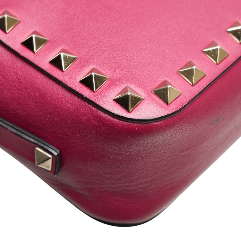ヴァレンチノ スタッズ ショルダーバッグ ピンク レザー レディース Valentino 【中古】