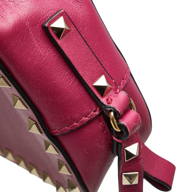 ヴァレンチノ スタッズ ショルダーバッグ ピンク レザー レディース Valentino 【中古】