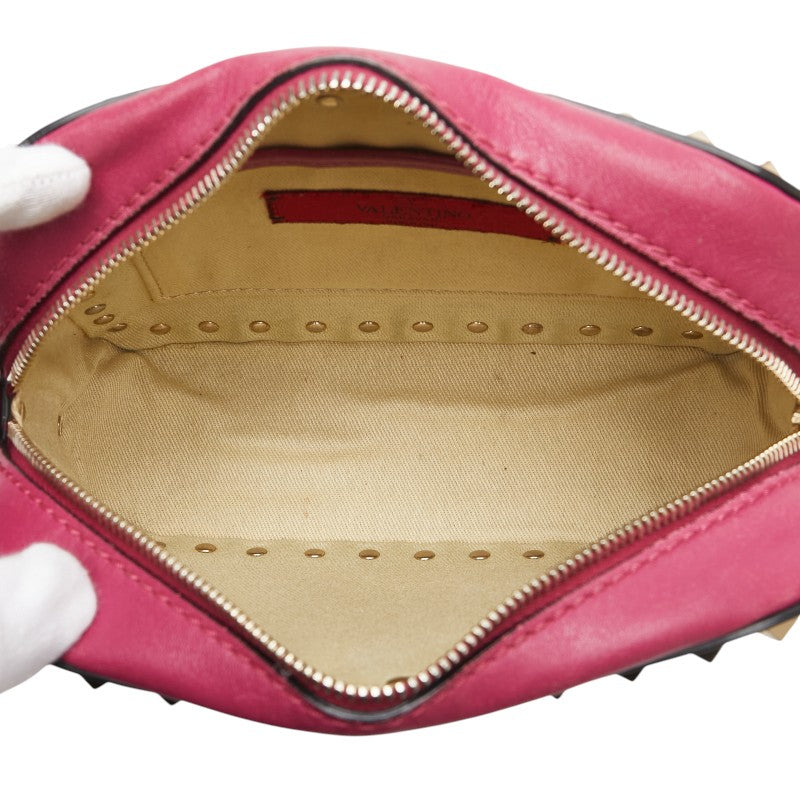 ヴァレンチノ スタッズ ショルダーバッグ ピンク レザー レディース Valentino 【中古】