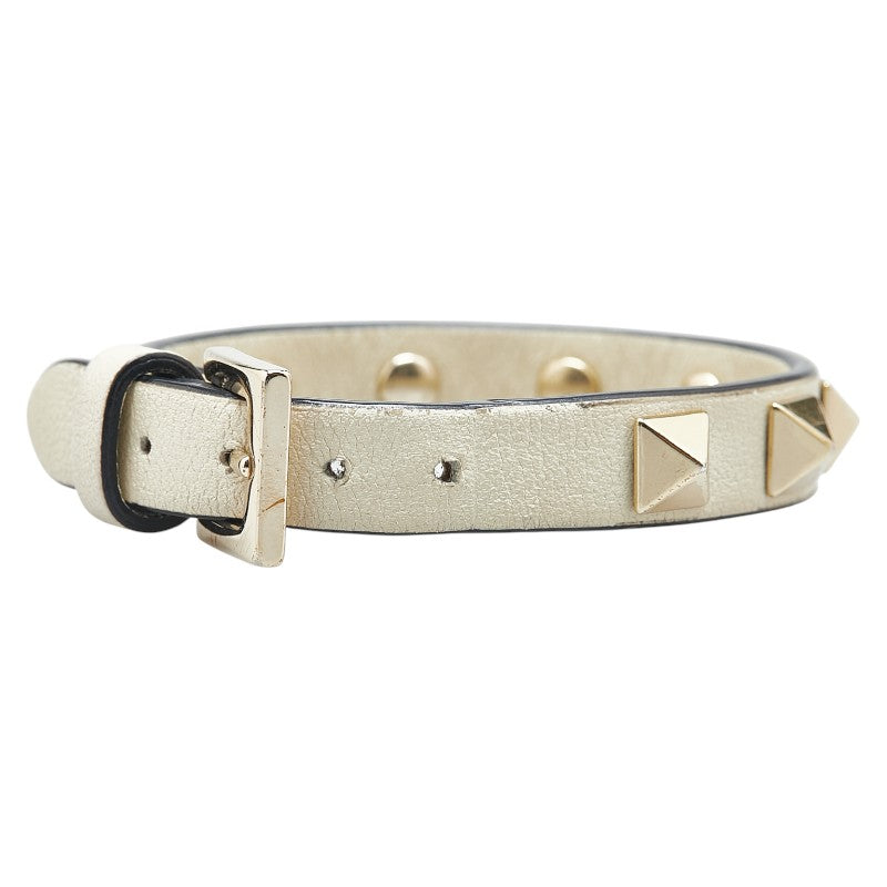 ヴァレンチノ ロックスタッズ ブレスレット ホワイト ゴールド レザー メッキ レディース Valentino 【中古】