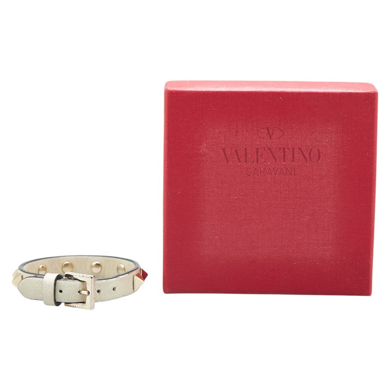 ヴァレンチノ ロックスタッズ ブレスレット ホワイト ゴールド レザー メッキ レディース Valentino 【中古】
