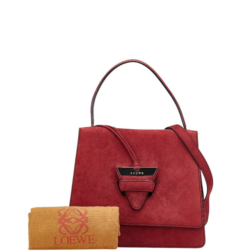 ロエベ バルセロナ ハンドバッグ ショルダーバッグ 2WAY ワインレッド スウェード レザー レディース LOEWE 【中古】